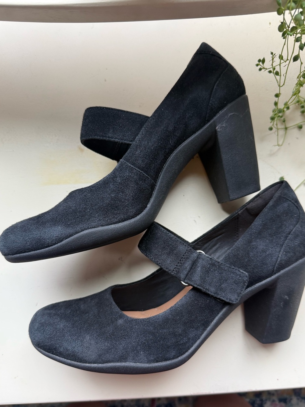 Black Suede Mary Jane Block Heel Pumps